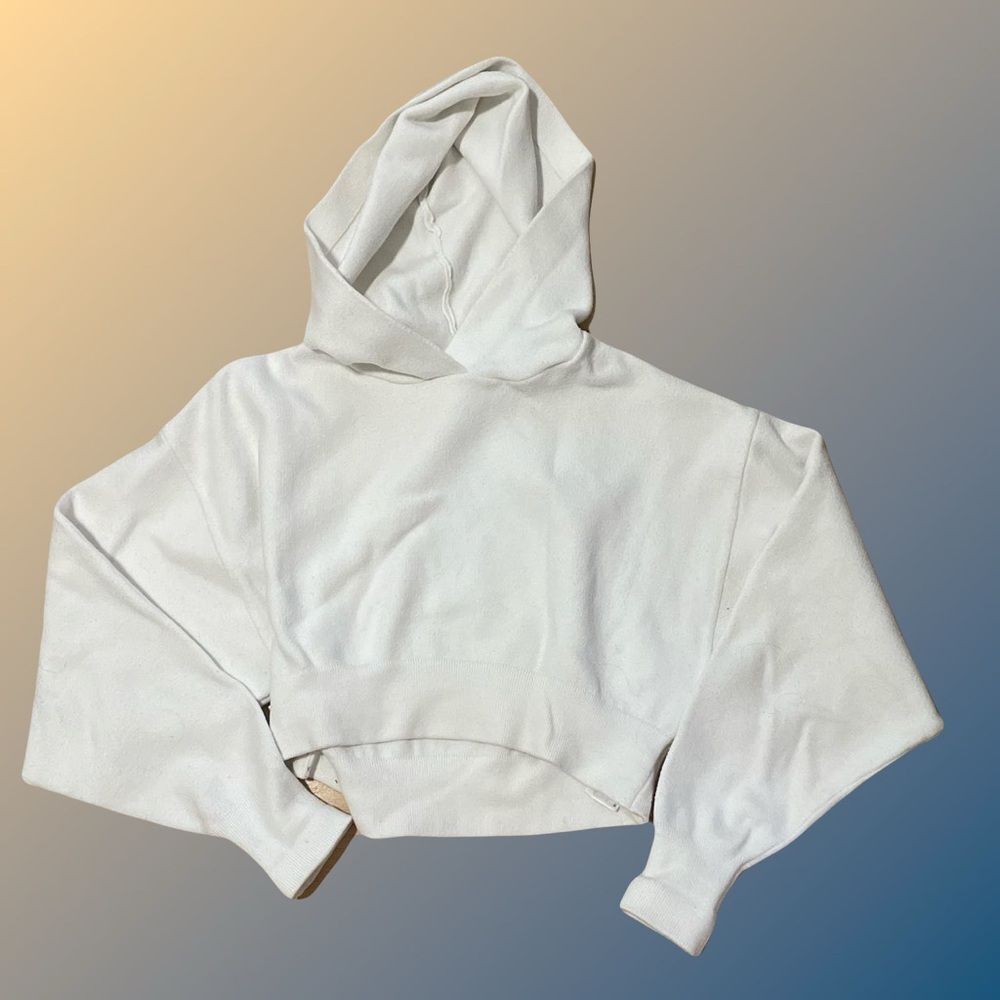 Zara White Cropped Hoodie XL